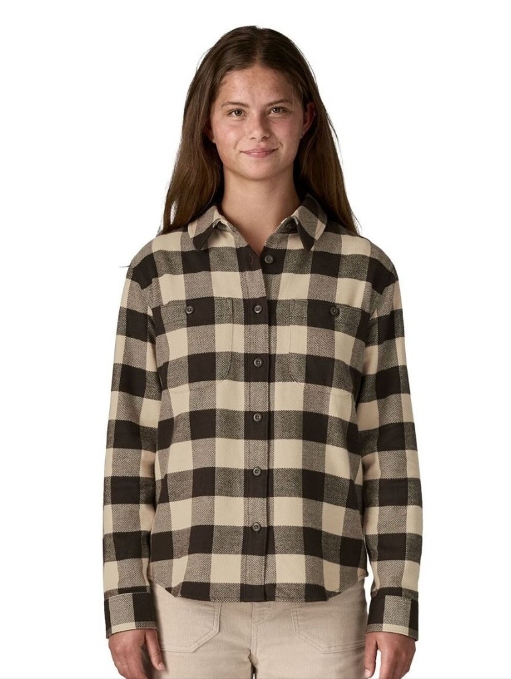 Patagonia Girls' Black & Cream Plaid Button-Down Shirt